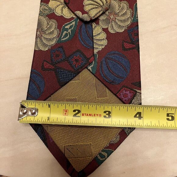 VTG XMI Platinum Silk Tie 62.5”L 4”W Burgundy/Blue Floral Jacquard USA Handmade - Picture 4 of 5